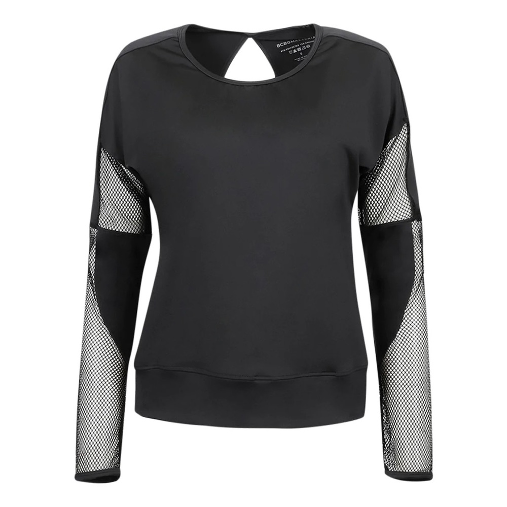NWT BCBG Max Azria Performance Long Sleeve Mesh Pullover Workout Top Keyhole